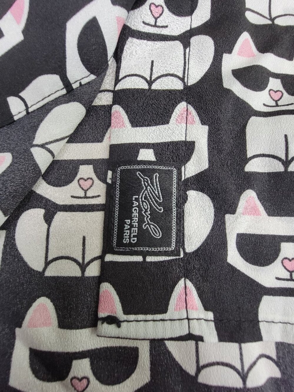 Karl Lagerfeld Paris Choupette Cat Print Button Down Blouse Shirt - XL - Picture 8 of 11